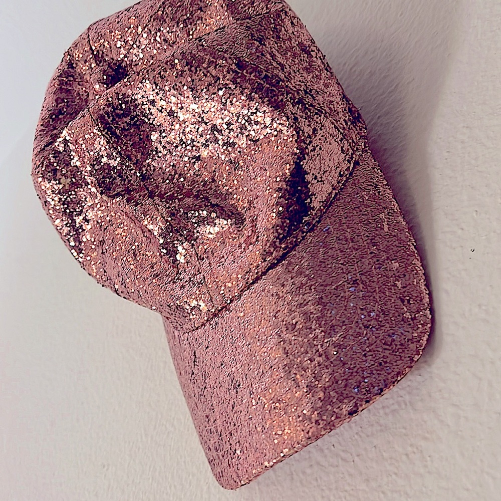 Pink glitter baseball cap; sparkly glitter statement hat with adjustable strap